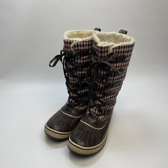 Sorel Winter Boots Wom Sz 8 US Red Plaid Lace Up Waterproof Sherpa Fleece Lined - Picture 4 of 12